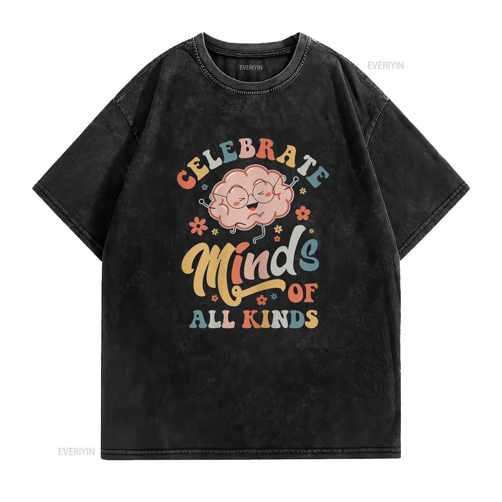 Womens T Shirt Celebrate Minds Of All Kinds Neurodiversity Autism Casual  Tops Black Medium vintage Washed Soft Comfortable