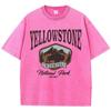 Women's and Men's Washed Cotton T-shirt Full Math Round Neck Short Sleeve Yellowstone Park Buffalo Print Top