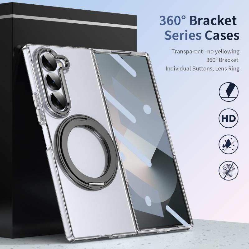 360 Rotating Bracket Tansparent Case for Samsung Galaxy Z Fold 8 Ultra 7 6 5 4 3 Screen Protect Magnetic Wireless Charging Cover