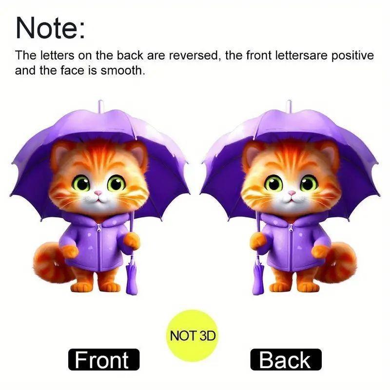 Umbrella Holding Cute Cat Pattern Acrylic Pendant For Car Decor Accessories