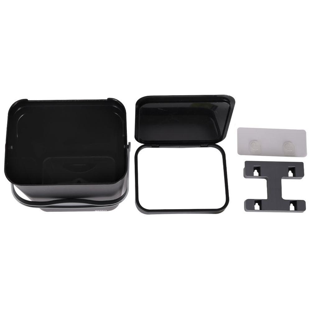 Black Hanging Cabinet Waste Bin with Lid and Handle 10L