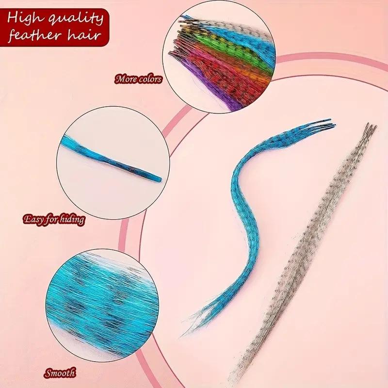10Pcs Colored Hair Feathers Extension Kit for Women Long Straight Synthetic Hair Feather for Cosplay Party