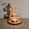 Small Tealight Display Halloween Wooden Candle Holder, Silhouette Ghost/Bat/Scarecrow/Bat Ghost Decor Holder for Home Table Fireplace Black Cat Base