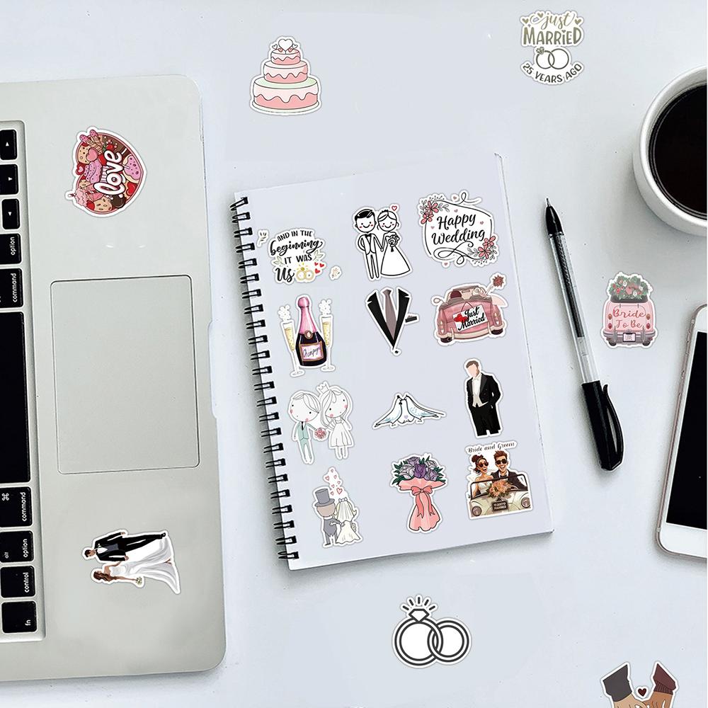 50pcs New Cartoon Wedding Decoration Stickers PVC Material Personalized DIY Notebook Scrapbook Waterproof Wedding Dress Stickers