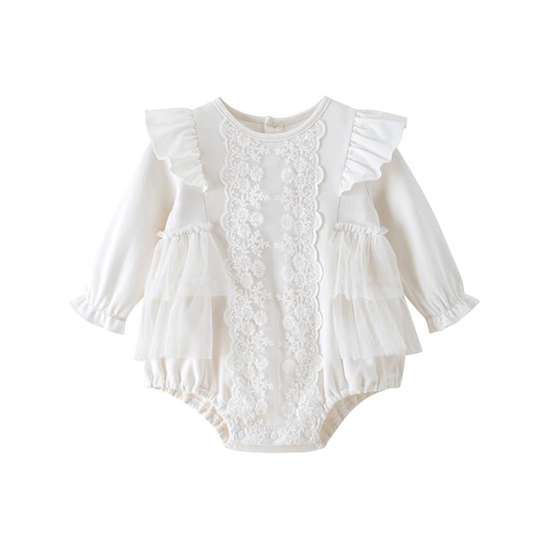 Baby Clothes Clothes Long Sleeve Bodysuit Girls Newborn Baby Preparing for Birth Gift Luxury Ruffle Hair Ornament Lace White 6M [Baby koi]