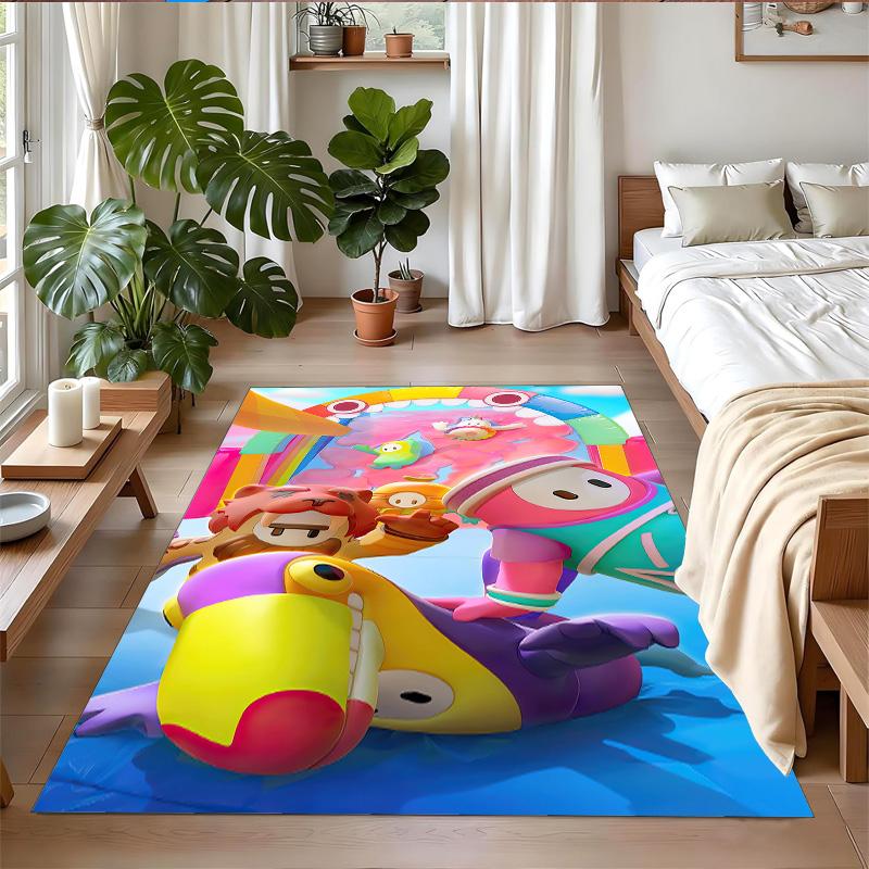 Anti‑Slip Crystal Velvet Floor Rug, Fall Guys Design Carpet for Indoor Living Bedroom Home Decoration