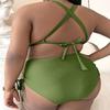 2024 Plus Size High Waist Triangle Bikini - Women’s Solid Color Swimwear
