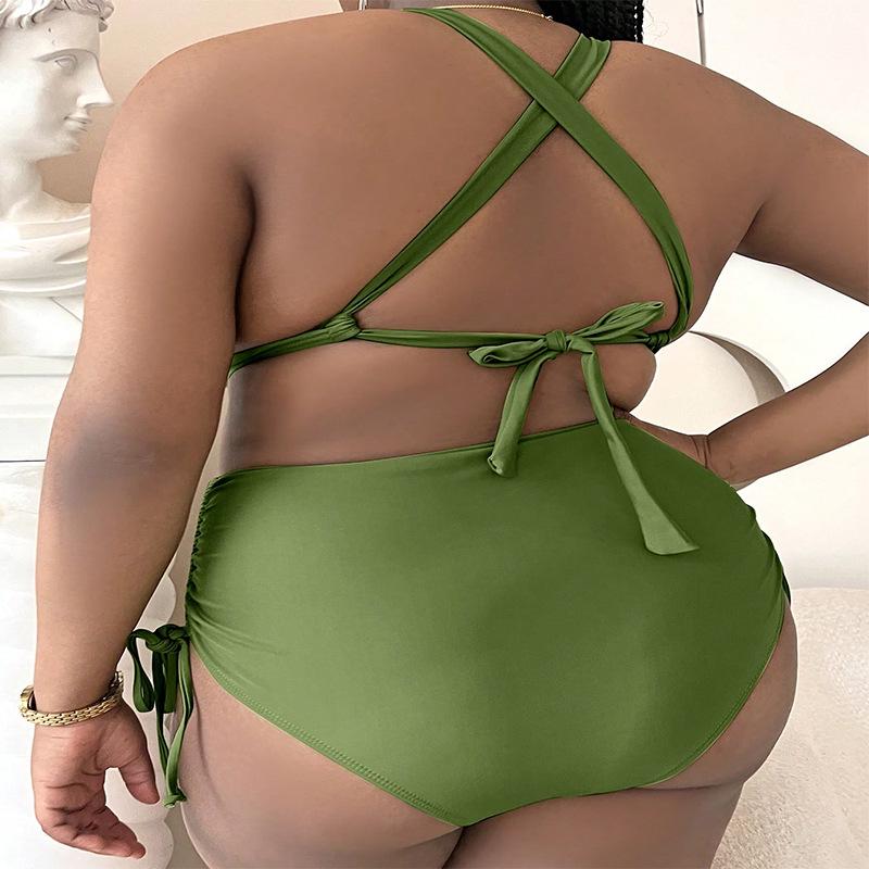 2024 Plus Size High Waist Triangle Bikini - Women’s Solid Color Swimwear