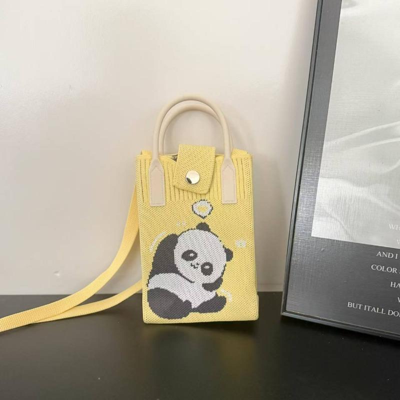 Spring New Mobile Phone Bag Flying Woven Bag Casual Women's Bag Bright Bear Versatile Knitted Bag Dopamine Small