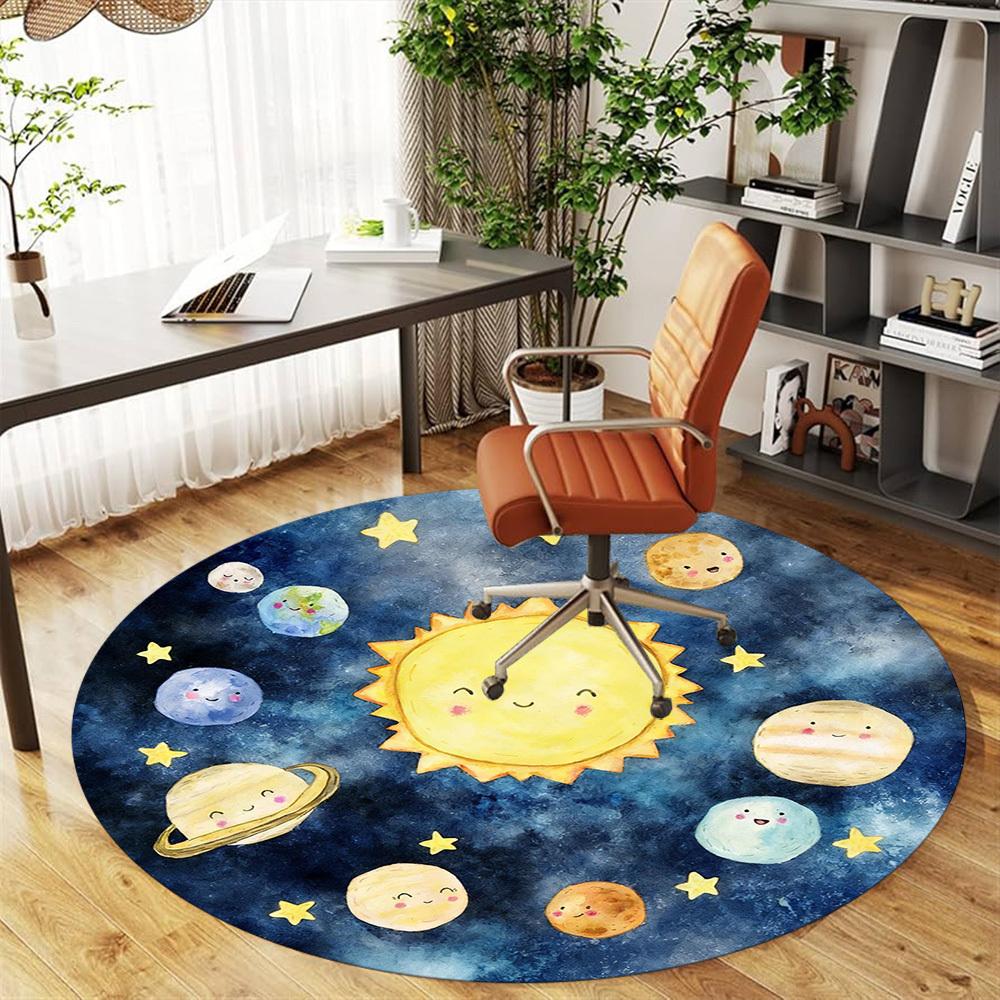 1pc Sun Planet Round Chair Mat Office Area Rug - Non-Slip, Floor Mat for Office, Bedroom, and Indoor Decor P127241