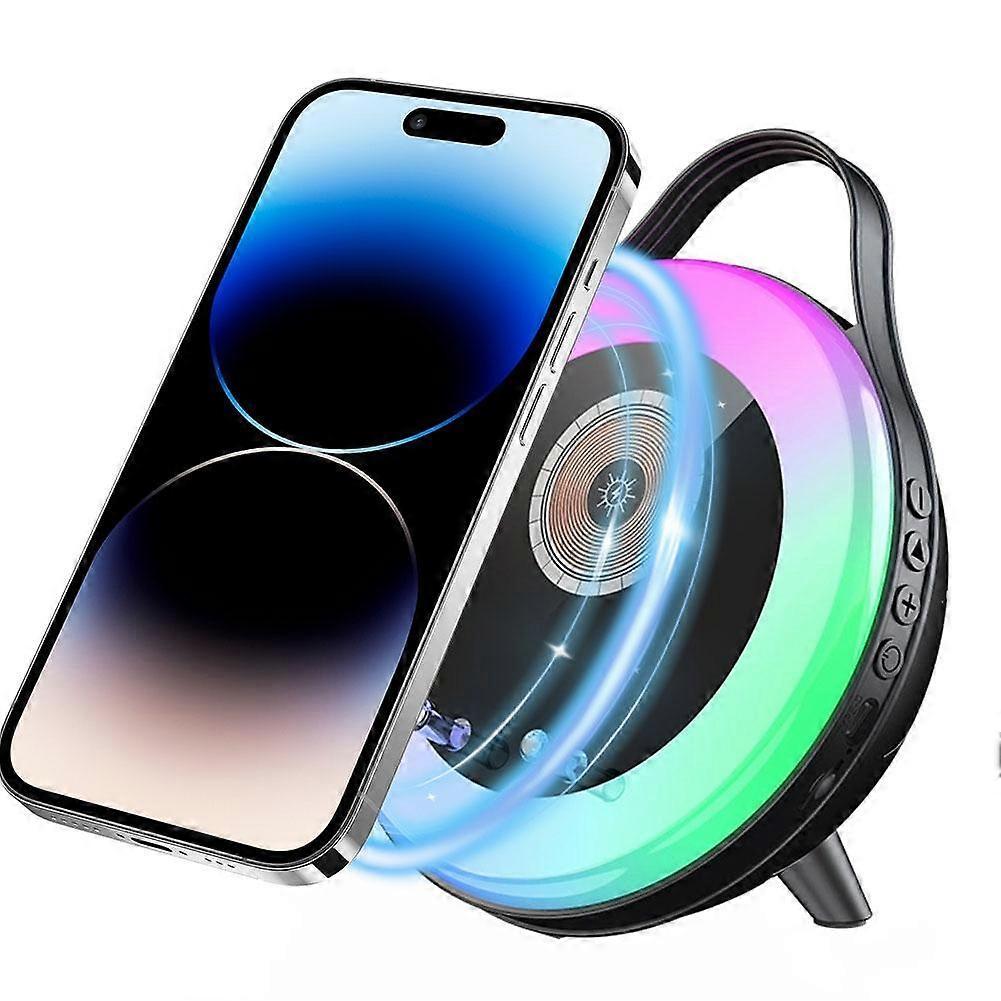 Wireless Charging Speaker, 15W Fast Charging Pad with Induction Audio, Bluetooth-Free Instant Play Speaker, RGB Light Sync, 60 Ergonomic Phone St