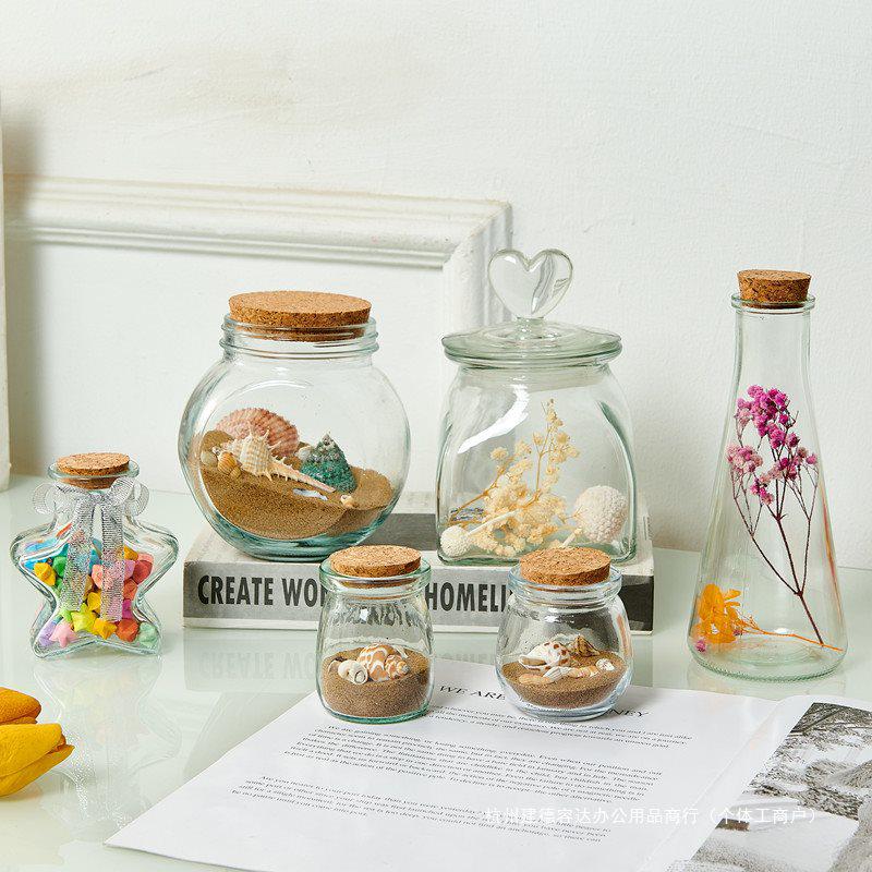 Creative Glass Bottle with Sand, Shells, Lucky Stars, Paper Cranes, and Rainbow Pentagrams