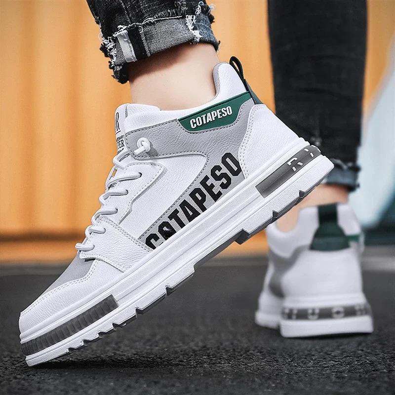New Men's Chunky Sneakers 2024 Outdoor Casual High Top Platform Shoes Men's Comfortable Vulcanized Shoes White Breathable Boots