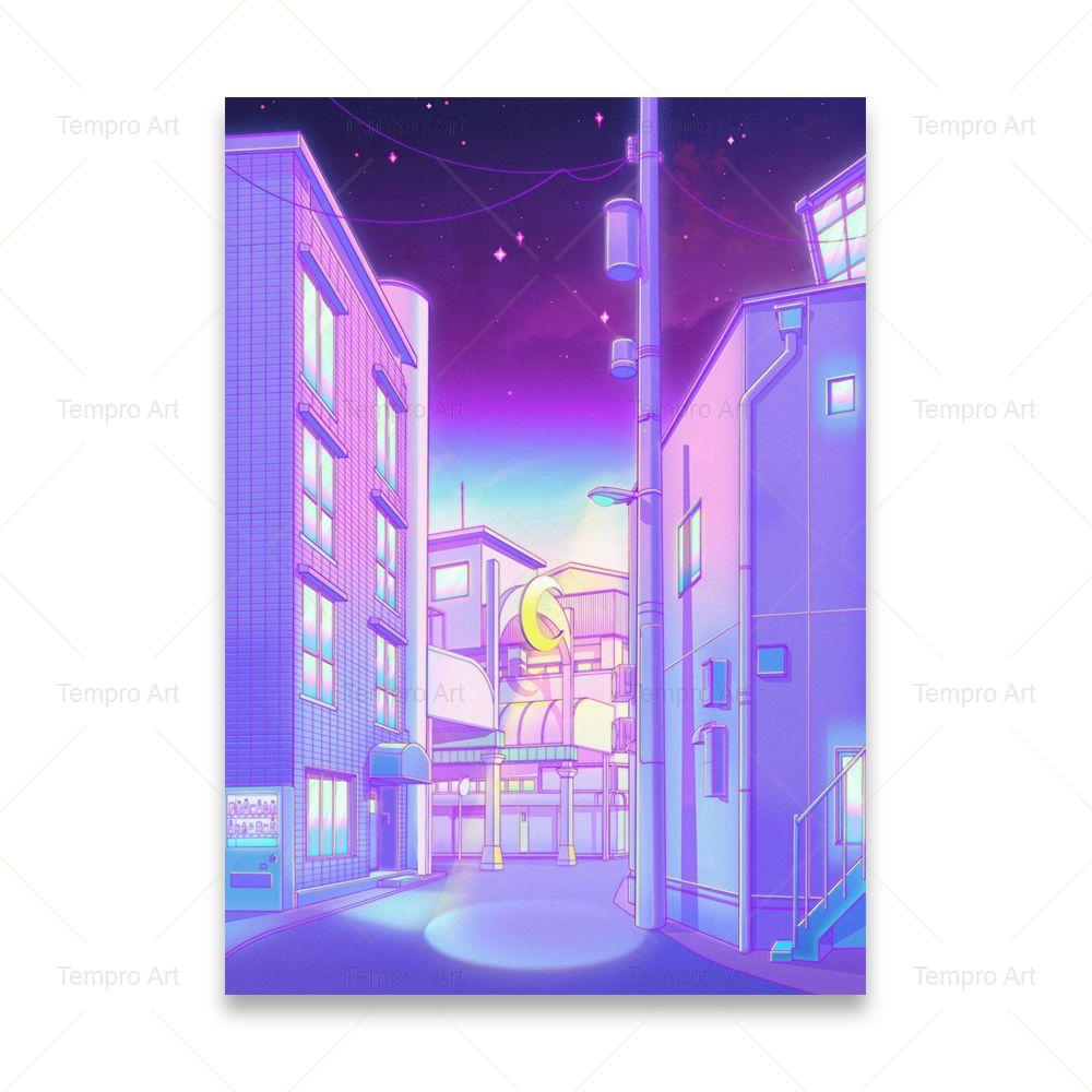 Poster im Vaporwave-Stil, japanische Stadt, Nacht, Straße, Pop, Kyoto, Poster, Leinwand, Gemälde, Wandkunst, Bild, Druck, Kawaii-Zimmer-Heimdekoration
