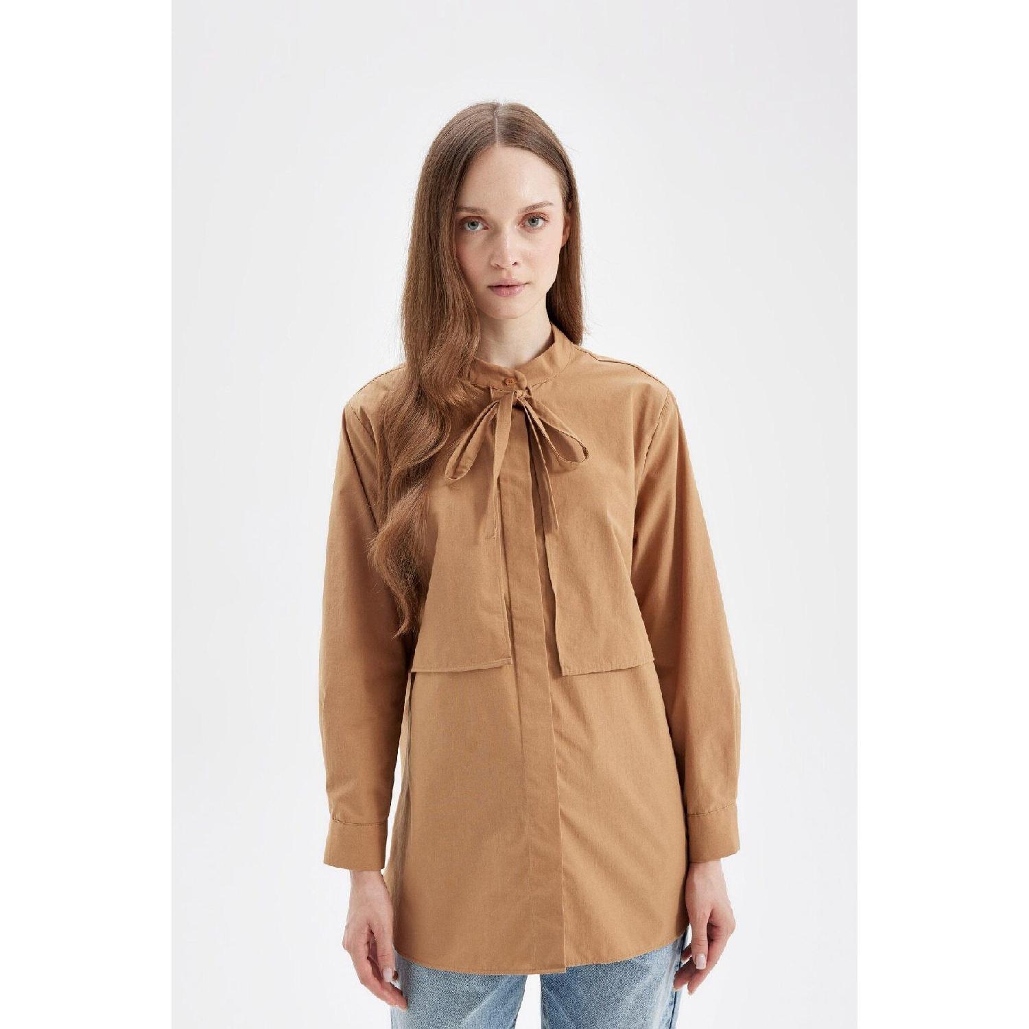 

Women s Relax Fit Bow Collar Poplin Long Sleeve Shirt Tunic D4152ax24au S
