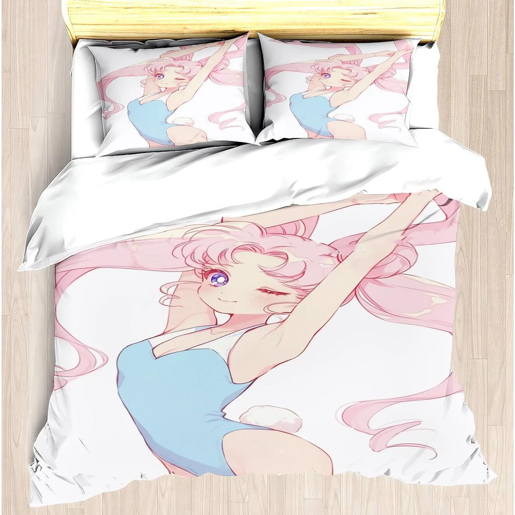 Mädchen Modern Bedrucktes Bettbezug-Set American Girl Lori Rosa Bett Tsukino Bunny Polstersets 3 Teile