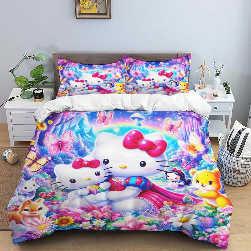 

1p c Hello Kitty 3-piece bedding set, a delicate bedding set for adults and children, suitable for double and single beds. 135x200cm