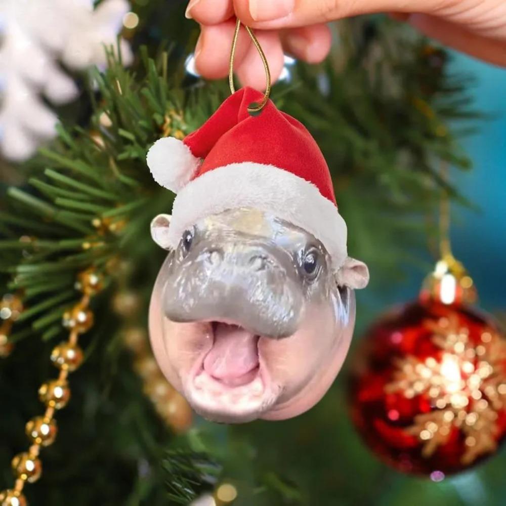 Cartoon Christmas Tree Pendants Moo Deng Car Haning Pendants Hippopotamus Hanging Pendant  Holiday