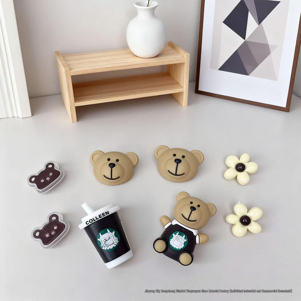 Coffee Bear 3D Clog Shoe Charms - Cute Cartoon Decorations