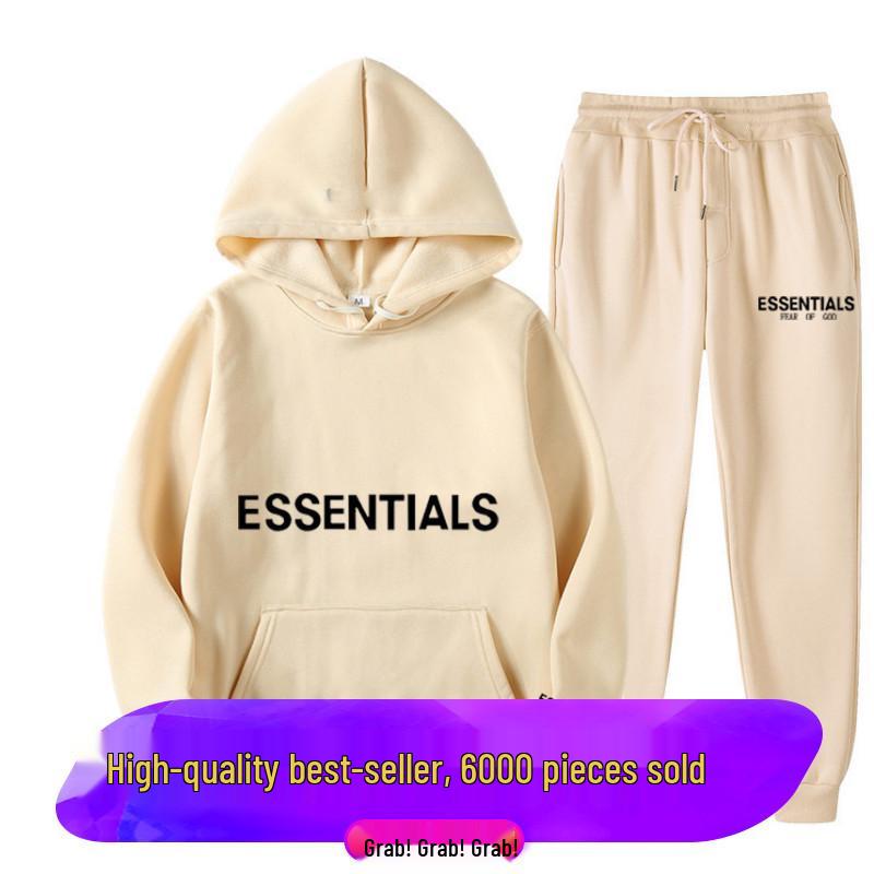 Men's Plus Velvet Sports Hoodie with Double-Stitch Logo - European & American Style Women's Casual Set