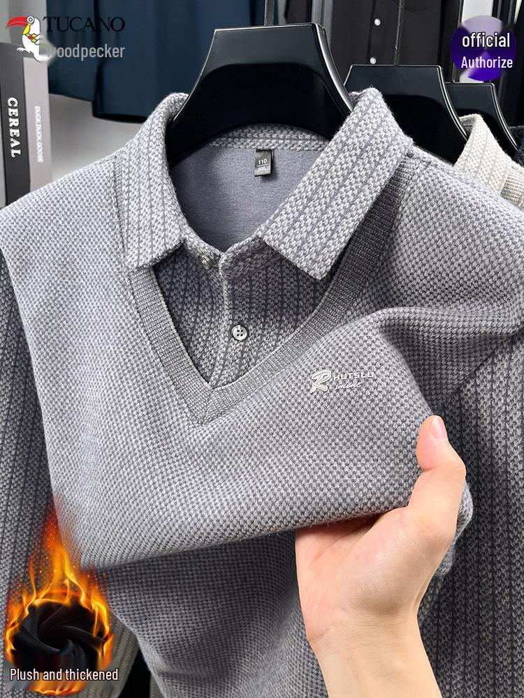 Woodpecker Herrstickad Tröja med Fleecefoder 2025 - Tjock, Varm, Tvådelad Vinterstil