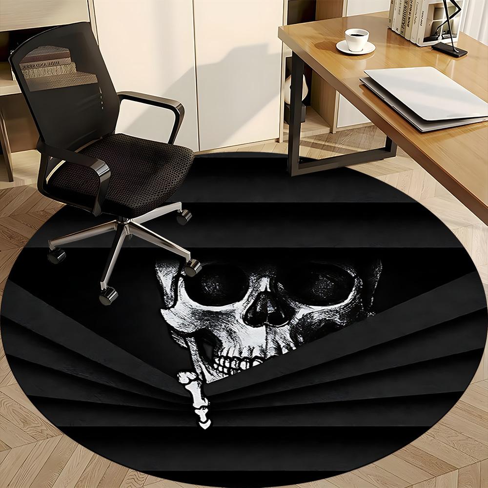 1pc Skull Pirate Office Round Area Rug, Mat Suitable For Office, Under Office Chairs Bedroom Living Room Home Decor, Room Deco
