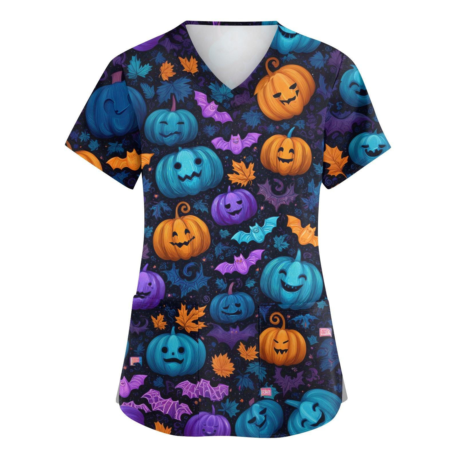 

Женская мода V-образный вырез короткий рукав комбинезон с карманами принт топы одежда M