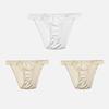 CINOON 3Pcs/Lot Women's Satin Sexy Briefs Lace‑Trim Mesh Spliced Panties Bow‑decor Solid‑Color Hollow‑out Bikini Briefs