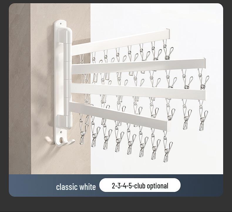 Wall-Mounted Folding Clothes Drying Rack for Socks, Underwear, and Underpants with Clips.