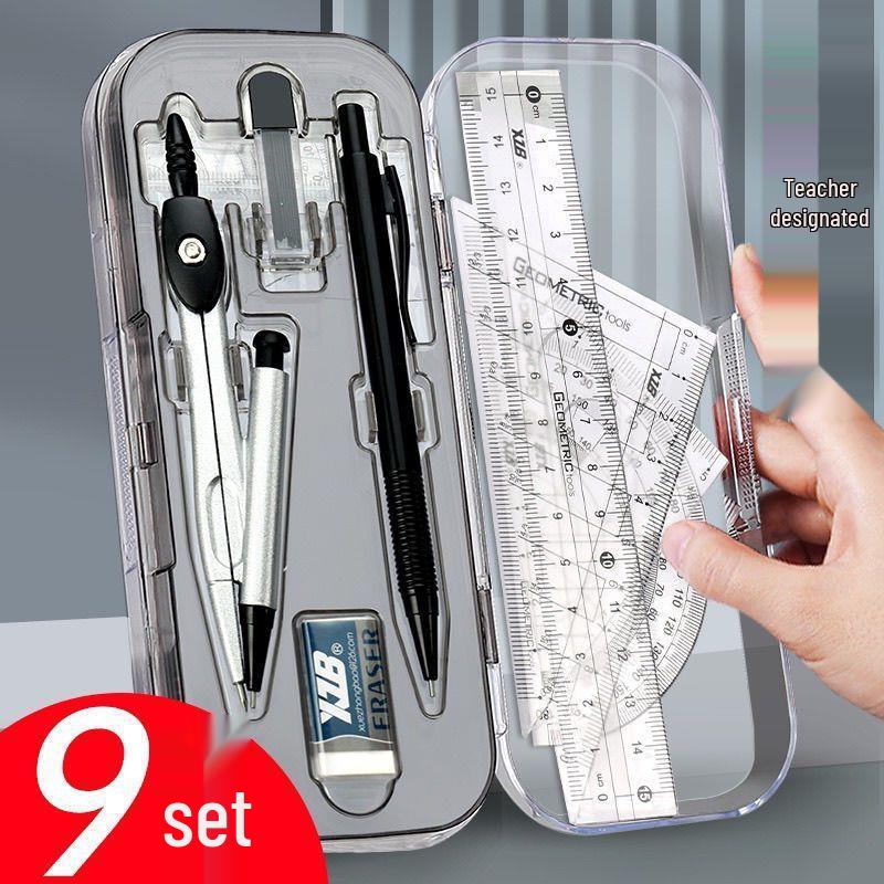 Douyin Style Compass & Ruler Set - 8 Pieces for Junior & Elementary Students