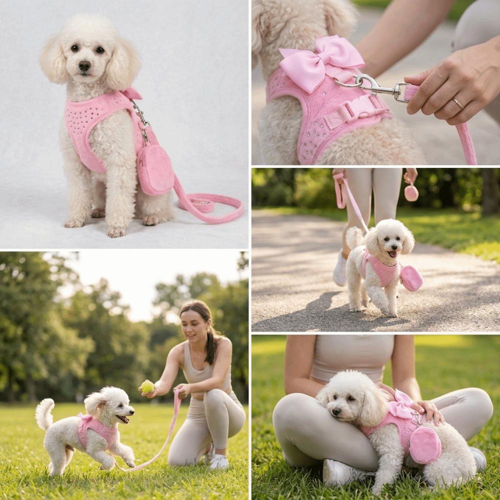 Solid Pink Dog Harness Soft Texture Cat Leash Set Easy To Fasten Pet Harness Leash Cat Walking