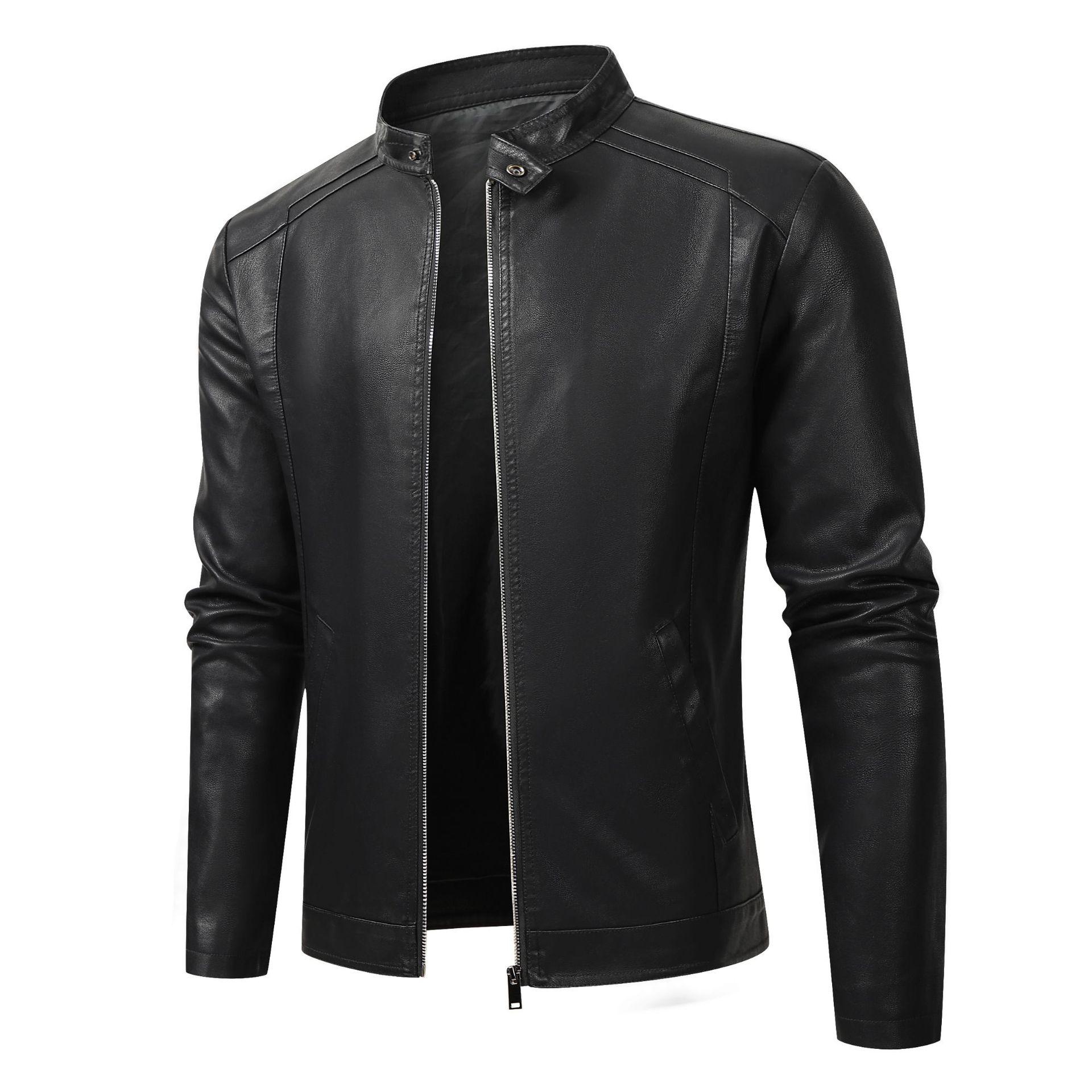 

2026 Spring Leather Jacket Men Stand Collar Slim Pu Leather Jacket Fashion Motorcycle Causal Coat Mens Moto Biker Leather Coat M