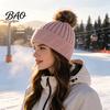 Non Slip Knit Hats Winter Knitted Hat for Women, Cold Weather Fleece Lined with Pom Comfortable Head Gear Pom, Chunky Snow Hat, Soft Ribbed