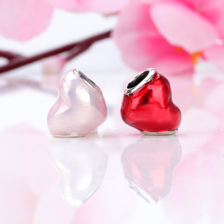 Heart-shaped Enamel Deep Heart Beads Bracelet, S925 Sterling Silver for DIY