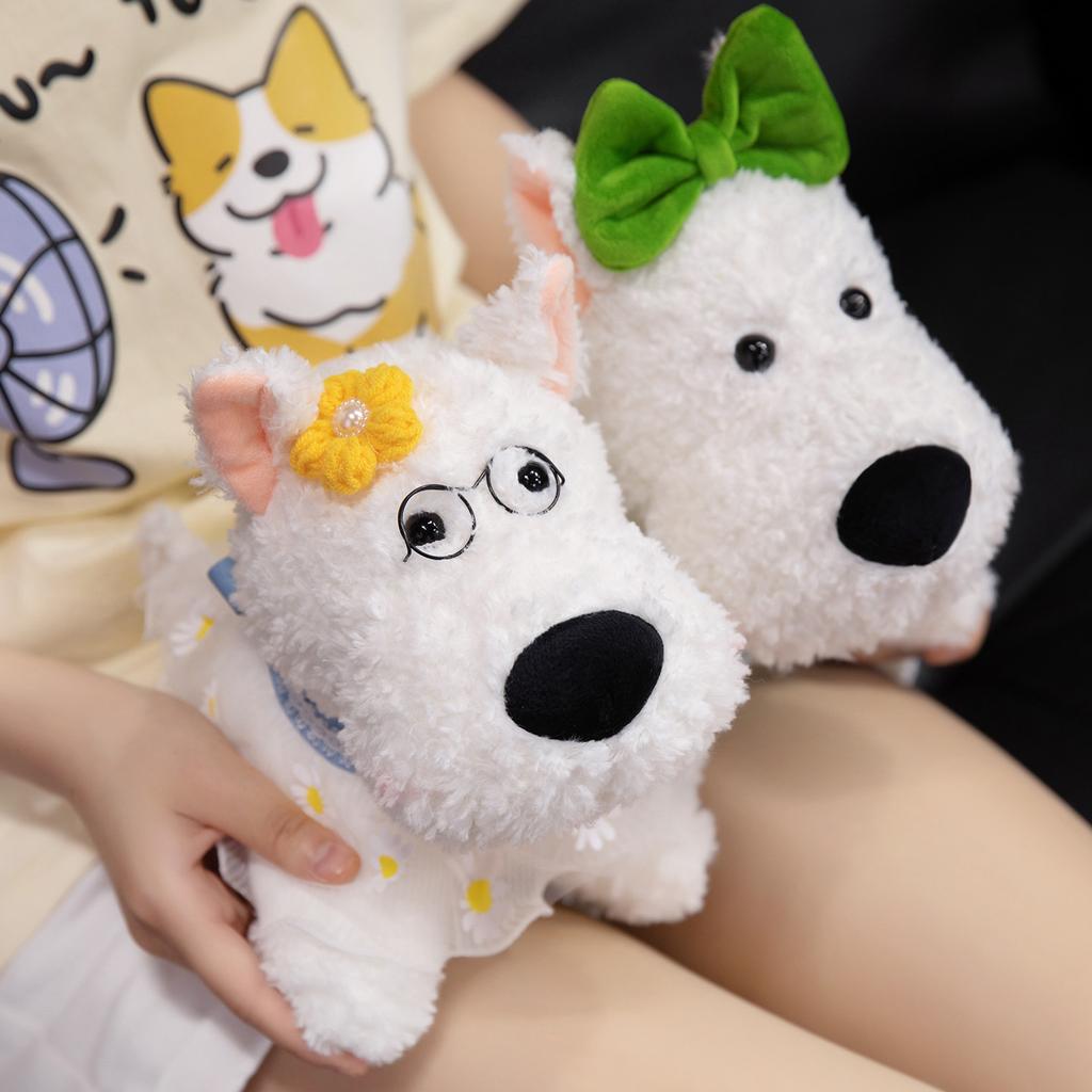 23cm Cartoon Cute West Highland Plush Doll High Quality Rainbow Hat Bow Dress up Dog Plush Toy Home Decoration For Children