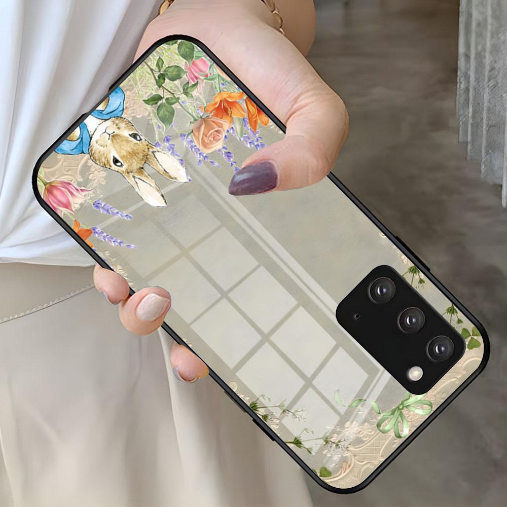 Cute P-PeterS Rabbit Phone Case For Samsung S26 S25 S24 FE S23 S22 S21 Plus S20 Ultra Note20Ultra Black Glass Cover