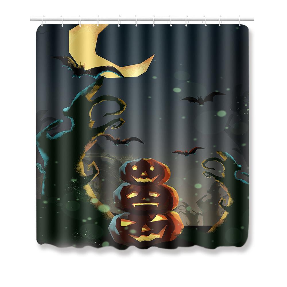 Halloween Shower Curtain Floor Mat Combination Four-Piece Set Bathroom Toilet Carpet Door Mat