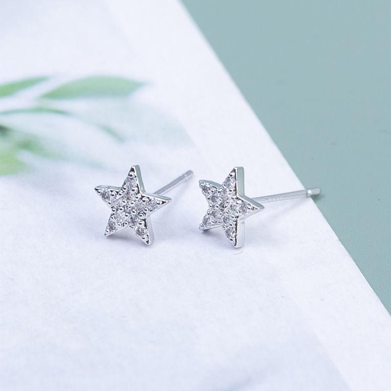 Temperament Set With Diamonds Diamond Stars Earrings Women S Compact Fresh Stud Earrings New Creative Five-Pointed Star