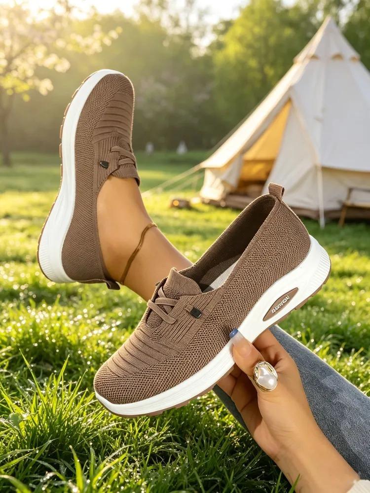 Women Spring Summer Fly Woven Mesh Slip On Flat Shoes, Lightweight Breathable Soft Sole Shallow Mouth Casual Cloth Flats