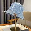 Retro washed denim bucket hat women's spring summer new broken hole old street trend basin hat