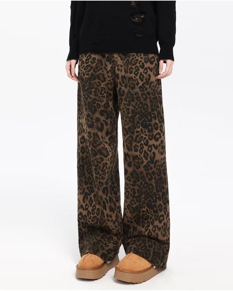 Unisex Retro-Freizeithose mit geradem Bein und Leopardenmuster