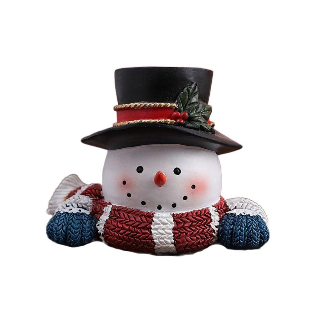 Resin Christmas Statues Cartoon Snowman Ornament Home Interior Snowman Figurines  Holiday