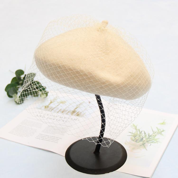 Autumn And Winter Woolen Bud Hat British Retro Painter Hat Elegant And Noble Mesh Beret Women'S Tide