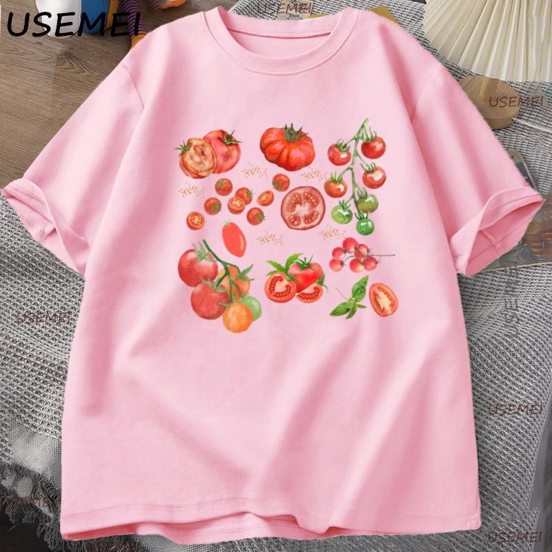 Fruit Tomato TShirt Cottagecore Clothing Vegan T Shirt Aesthetic Clothes Unisex Women Graphic T Shirts Summer Harajuku Cotton Tee