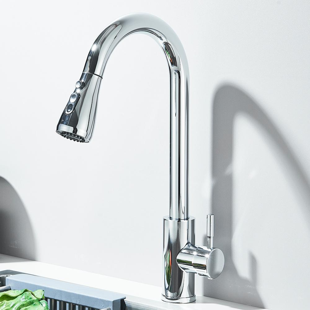 

Kitchen Faucet Brushed Nickel Hot and Cold Water Faucet Kitchen Sink Faucet Pull-out Sprayer For Kitchen Sink Faucet