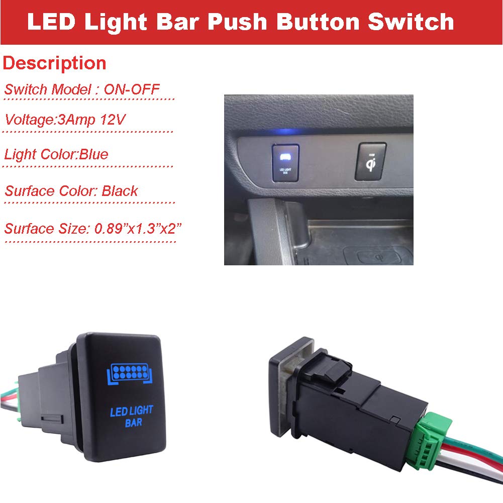 Wsays LED Light Push Switch On/Off with Connector Wire Kit Blue Backlit Compatible with Toyota Tacoma Tundra 4Runner
