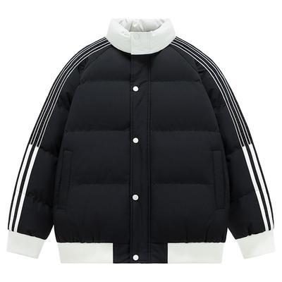 Three Bars Contrasting Color Cotton-padded Clothes for Men and Women, Winter New Thickened Warm Stand-up Collar Windproof Cotton Jacket