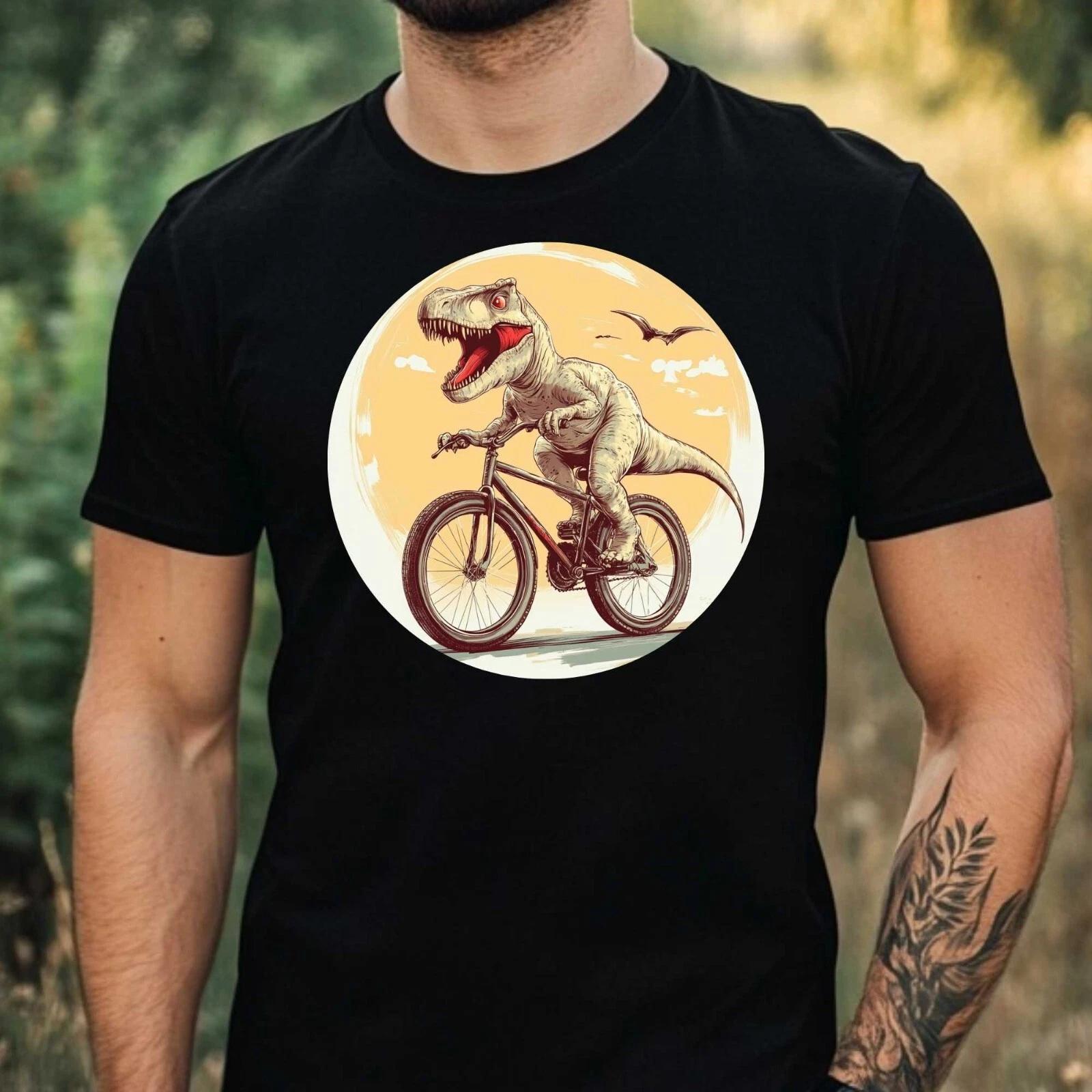 T-Shirt Herren Dino auf Fahrrad Motiv Baumwolle Größe XS bis 5XL XXXL
