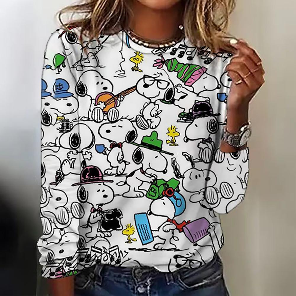 Snoopy Anime Collaboration 2025 Autumn New Women's Long-Sleeve T-Shirt Loose Round-Neck Top