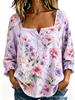 New Xiyin Summer T-Shirt Women's Printed Square Neck Button Bubble Sleeve Women's Top Women's